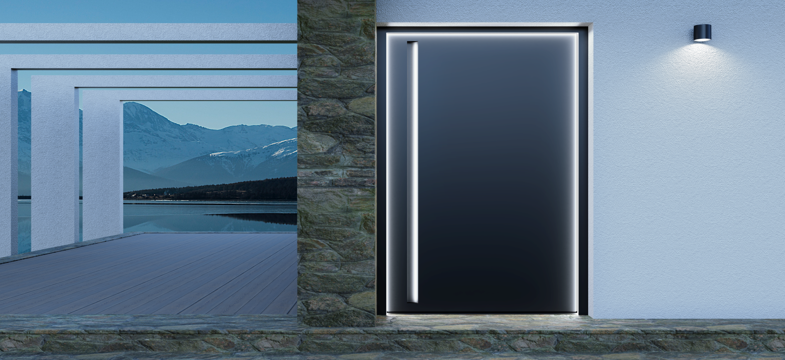 Decalu-panel-doors-with-led-light Aluminium windows and doors manufacturer UK - Profal Aluminium